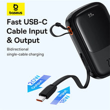 Заредете изображение във визуализатора на галерията – Baseus Qpow Pro+ 20000mAh 22.5W powerbank with built-in USB-C cable and display - black
