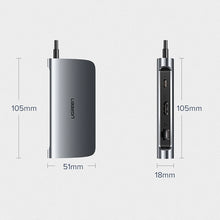Заредете изображение във визуализатора на галерията – Ugreen CM179 9in1 USB-C - 3x USB-A 3.0 / HDMI / VGA / RJ45 / TF / SD card reader / USB-C adapter - gray
