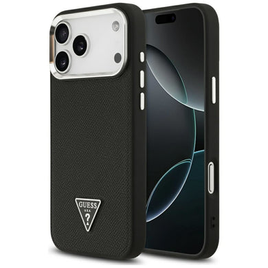 GUESS case for IPHONE 17 Pro compatible with MagSafe GUHMP17LPGTSPSK (Grained PU Triangle Logo) black