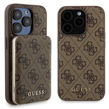 Заредете изображение във визуализатора на галерията – Guess 4G Metal Logo case set for iPhone 15 Pro + 5000mAh MagSafe power bank - brown
