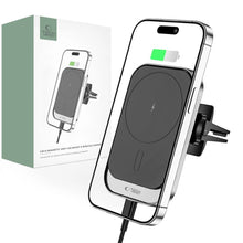 Заредете изображение във визуализатора на галерията – Tech-Protect CW19 magnetic car MagSafe holder with 15W inductive charger for air vent - black

