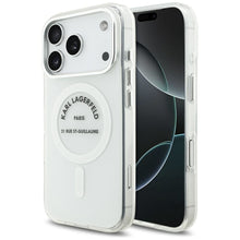 Заредете изображение във визуализатора на галерията – KARL LAGERFELD case for IPHONE 17 Pro compatible with MagSafe KLHMP17LHKRSGPT (IML Karl RSG Logo) transparent
