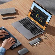 Заредете изображение във визуализатора на галерията – WiWU - HUB 12in1 pro USB3.0x2+USB2.0x2+PD(100W)+USB-C(3.0)+SD/TF(2.0)+HDMIx2(4K30HZ)+VGA (1080P)+LAN (Gigabit)
