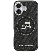 Заредете изображение във визуализатора на галерията – KARL LAGERFELD case for IPHONE 17 compatible with MagSafe KLHMP17SHMKBKCHOK (IML Glitter K&amp;C Heads Logo) black
