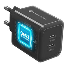 Заредете изображение във визуализатора на галерията – Phone charger Forcell F-Energy GaN III Crystal Color 2x USB C AVS SSFC3.0 60W + silicone cable USB C to USB C VT-60 black
