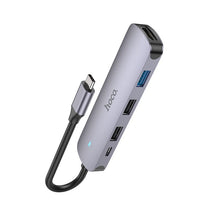 Заредете изображение във визуализатора на галерията – Adapter HUB 5in1 (HDTV+USB 3.0+USB 2.0 x 2+PD) USB-C Hoco HB27 grey
