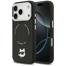 Заредете изображение във визуализатора на галерията – KARL LAGERFELD case for IPHONE 17 Pro compatible with MagSafe KLHMP17LPSMLRCHK (PU Choupette Pin) black

