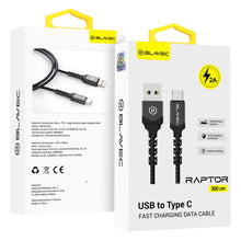 Заредете изображение във визуализатора на галерията – Blavec Cable Raptor braided - USB to Type C - 2A 3 metres (CRA-UC2BG30) black-grey
