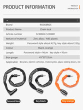 Заредете изображение във визуализатора на галерията – Rockbros 3230002001 bicycle lock with combination and key - black
