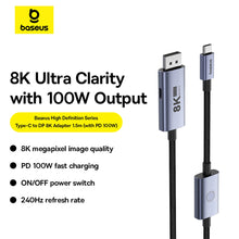 Заредете изображение във визуализатора на галерията – Baseus High Definition Series BS-OH139 USB-C / DP 8K PD 100W 1.5m cable - black
