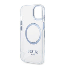 Заредете изображение във визуализатора на галерията – Guess Metal Outline MagSafe case for iPhone 14 Plus - blue
