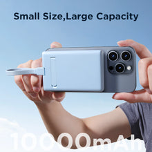 Заредете изображение във визуализатора на галерията – Powerbank Joyroom JR-PBM01 magnetic 10000mAh 20W with stand + Lightning cable - USB-C - blue
