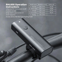 Заредете изображение във визуализатора на галерията – Rockbros 24710012001 front bicycle light 800 lm + USB-C - USB-A cable - black
