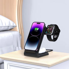 Заредете изображение във визуализатора на галерията – Tech-Protect QI15W-A20 inductive charger with 3in1 stand for smartphone / headphones / Apple Watch - black

