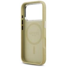 Заредете изображение във визуализатора на галерията – GUESS case for IPHONE 17 Pro compatible with MagSafe GUHMP17LPFGTSCMD (PU Glitter W/ Triangle Logo) gold
