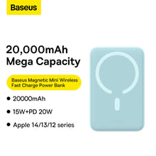 Заредете изображение във визуализатора на галерията – Baseus Magnetic Mini 20000 mAh 20W Powerbank - blue + USB-C / USB-C cable
