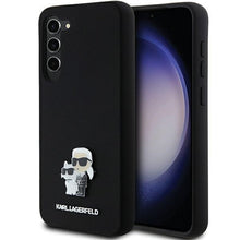 Заредете изображение във визуализатора на галерията – Original Pouch KARL LAGERFELD  hardcase Silicone Karl&amp;Choupette Metal Pin KLHCS24MSMHKCNPK for Samsung Galaxy S24 Plus black
