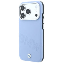 Заредете изображение във визуализатора на галерията – BMW case for IPHONE 18 Pro/17 Pro compatible with MagSafe (Sign Inclined Deboss Letters) blue
