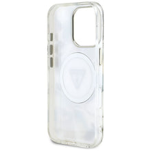 Заредете изображение във визуализатора на галерията – GUESS case for IPHONE 16 Pro Max compatible with MagSafe GUHMP16XHFLPEDH (IML Metal Glitter Flowers Triangle) white
