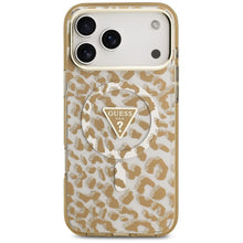 Заредете изображение във визуализатора на галерията – GUESS case for IPHONE 17 Pro compatible with MagSafe GUHMP17LHLEGTGLW (PC TPU W/ Leopard Glitter) brown

