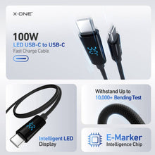 Заредете изображение във визуализатора на галерията – X-ONE BoltLink LED Display data cable - type C to C - max 100W 1,5 m black
