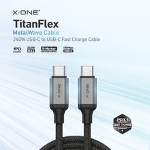 Заредете изображение във визуализатора на галерията – X-ONE TitanFlex data cable - type C to C - 5A max 240W 1,2 m black
