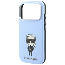 Заредете изображение във визуализатора на галерията – KARL LAGERFELD case for IPHONE 18 Pro/ 17 Pro compatible with MagSafe (Smooth Ikonik Sketch) light blue
