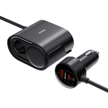 Заредете изображение във визуализатора на галерията – Baseus High Efficiency Pro 2x cigarette lighter socket adapter with USB-A USB-C 30W charger - black
