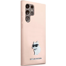Заредете изображение във визуализатора на галерията – Original Pouch KARL LAGERFELD  hardcase Silicone Choupette Metal Pin KLHCS24LSMHCNPP for Samsung Galaxy S24 Ultra pink
