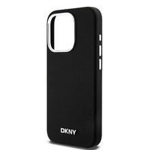 Заредете изображение във визуализатора на галерията – DKNY case for IPHONE 15 Pro compatible with MagSafe DKHMP15LSMCHLK (DKNY HC MagSafe Silicone W/Horizontal Metal Logo) black
