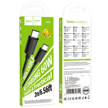 Заредете изображение във визуализатора на галерията – Cable USB C to USB C Hoco 3A 60W 2 m X88 black
