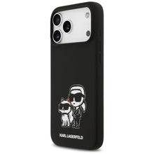 Заредете изображение във визуализатора на галерията – KARL LAGERFELD case for IPHONE 17 Pro Max compatible with MagSafe KLHMP17XSKCGRGOK (Silicone W/ K&amp;C Sketch &amp; Logo) black
