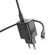 Заредете изображение във визуализатора на галерията – HOCO charger 2 x Type C +  cable Type C to Lightning PD QC 45W GaN N42 black
