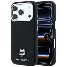 Заредете изображение във визуализатора на галерията – KARL LAGERFELD case for IPHONE 18 Pro/ 17 Pro compatible with MagSafe (Grained Choupette Head Metal) black
