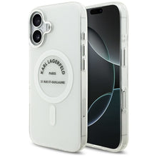 Заредете изображение във визуализатора на галерията – KARL LAGERFELD case for IPHONE 17 compatible with MagSafe KLHMP17SHKRSGPT (IML Karl RSG Logo) transparent

