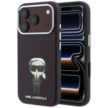Заредете изображение във визуализатора на галерията – KARL LAGERFELD case for IPHONE 18 Pro/ 17 Pro compatible with MagSafe (Smooth Ikonik Sketch) burgundy
