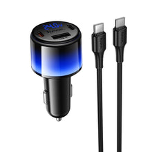 Заредете изображение във визуализатора на галерията – Car charger Hoco USB A + 2xUSB C PD QC3.0 57W with USB C to C cable Z69B black
