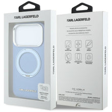 Заредете изображение във визуализатора на галерията – KARL LAGERFELD case for IPHONE 18 Pro/17 Pro compatible with MagSafe (Saffiano Classic Logo) light blue
