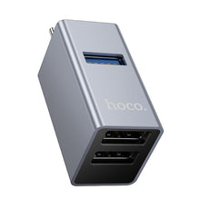 Заредете изображение във визуализатора на галерията – Adapter 3in1 (USB 2.0 x 2+USB 3.0) USB-C Hoco HB54 szary
