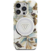 Заредете изображение във визуализатора на галерията – GUESS case for IPHONE 16 Pro compatible with MagSafe GUHMP16LHFLPEDH (IML Metal Glitter Flowers Triangle) white
