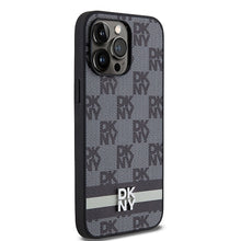 Заредете изображение във визуализатора на галерията – Original Case DKNY hardcase Leather Checkered Mono Pattern &amp; Printed Stripes DKHCP14XPCPTSSK for Iphone 14 Pro Max black
