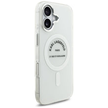 Заредете изображение във визуализатора на галерията – KARL LAGERFELD case for IPHONE 17 compatible with MagSafe KLHMP17SHKRSGPT (IML Karl RSG Logo) transparent
