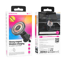 Заредете изображение във визуализатора на галерията – Borofone Car holder BH211 Riley magnetic with induction charging to air vent black
