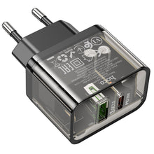 Заредете изображение във визуализатора на галерията – HOCO wall charger USB A + Type C PD QC3.0 3A 20W N34 transparent
