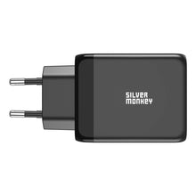 Заредете изображение във визуализатора на галерията – Silver Monkey GaN 65W wall charger 2x USB-C PD 1x USB-A QC 3.0 - black
