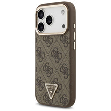 Заредете изображение във визуализатора на галерията – GUESS case for IPHONE 17 Pro compatible with MagSafe GUHMP17LP4GTDGMW (4G PU W/ Triangle Logo) gold brown
