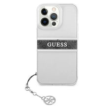 Заредете изображение във визуализатора на галерията – Guess GUHCP13LKB4GGR iPhone 13 Pro / 13 6,1" Transparent hardcase 4G Grey Strap Charm

