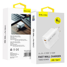 Заредете изображение във визуализатора на галерията – Blavec Wall charger BC2 - USB + Type C - QC 3.0 PD 20W (TCBC2-UCW20) white
