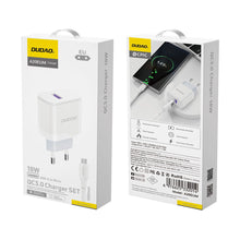 Заредете изображение във визуализатора на галерията – Dudao A20EU USB-A 18W wall charger - white + USB-A - micro USB cable
