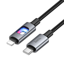 Заредете изображение във визуализатора на галерията – LED Cable USB C to Lightning Hoco PD 27W 1,2 m U144 black
